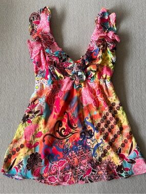 Bisou Bisou Multicolor Floral Ruffle Top